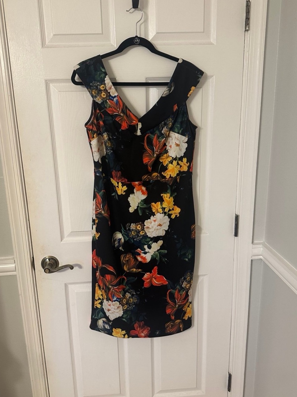 New York & Company Floral Sheath Dress Large Black Multicolor Sleeveless NWT